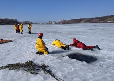 A wide view of the ice rescue drill on Manistee Lake