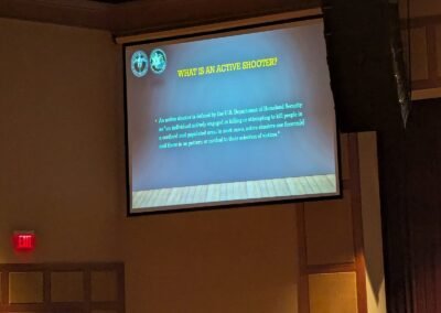 Classroom presentation on active shooter incidents during Rescue Task Force training, April 2025