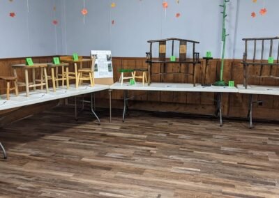 Chairs and benches donated for the silent auction