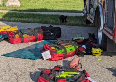 Water rescue gear laid out beside the rescue truck