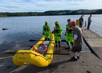 The crew walks the rescue craft down the boat ramp